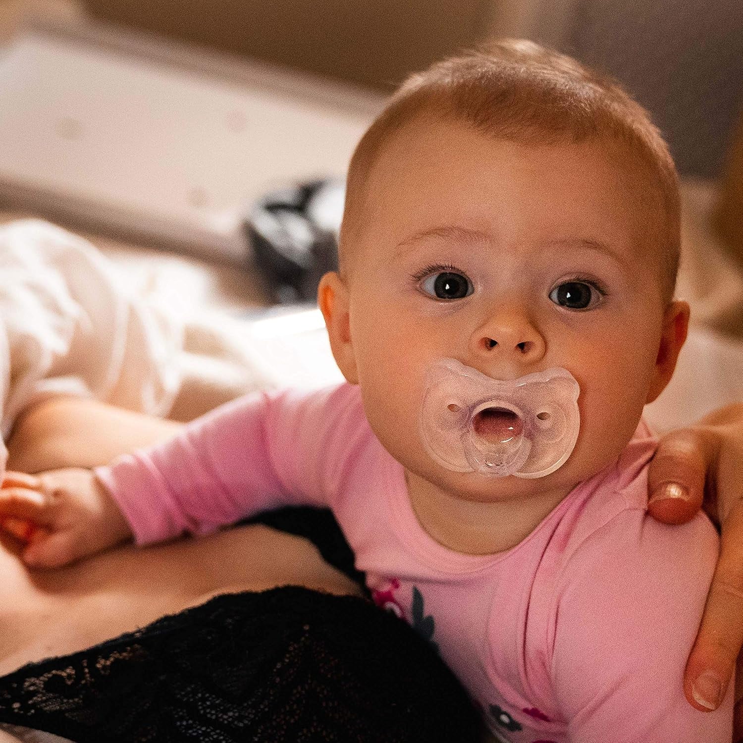 Baby Pacifier | 0-6 Months | Includes Sterilizing Case | 2-Count | Soft Silicone | Bpa-Free | Supports Natural Suckling | Pink and Clear