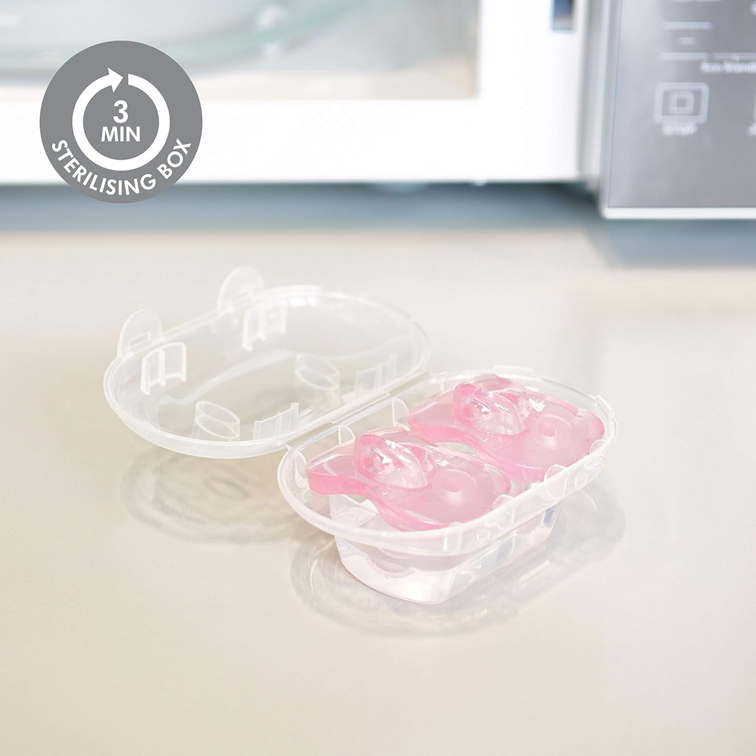 Baby Pacifier | 0-6 Months | Includes Sterilizing Case | 2-Count | Soft Silicone | Bpa-Free | Supports Natural Suckling | Pink and Clear