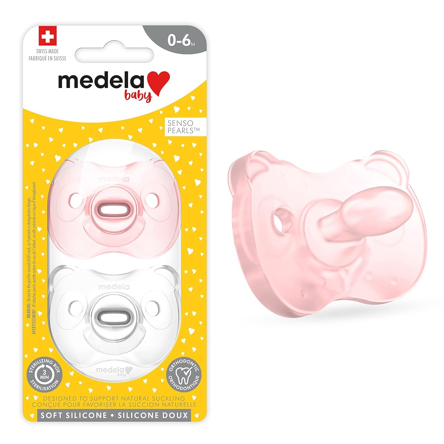 Baby Pacifier | 0-6 Months | Includes Sterilizing Case | 2-Count | Soft Silicone | Bpa-Free | Supports Natural Suckling | Pink and Clear